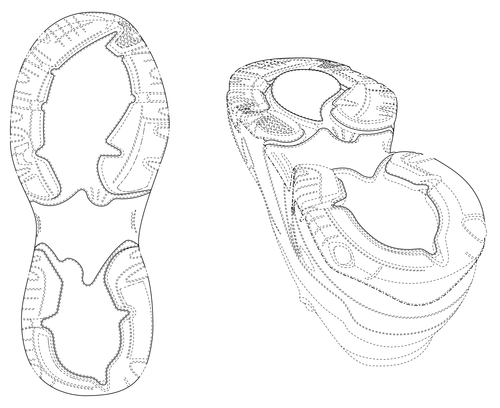 Design patent drawings of footwear showing multiple view angles